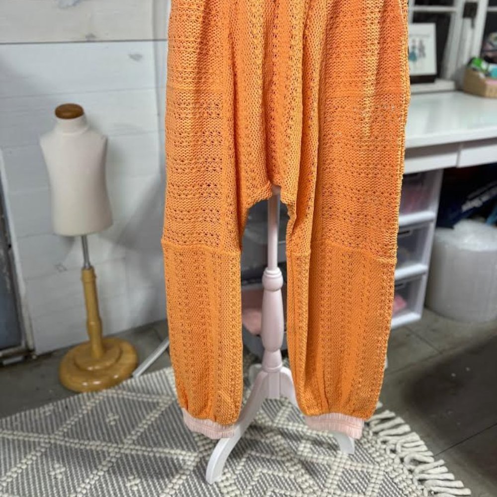 NWOT Free People Crocheted Haram Pants in Orange/Pink - L/XL - Picture 2 of 9